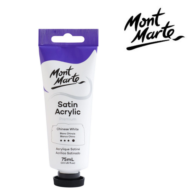 MM Satin Acrylic paint 75ml tube in Chinese White colour for mixing and highlights