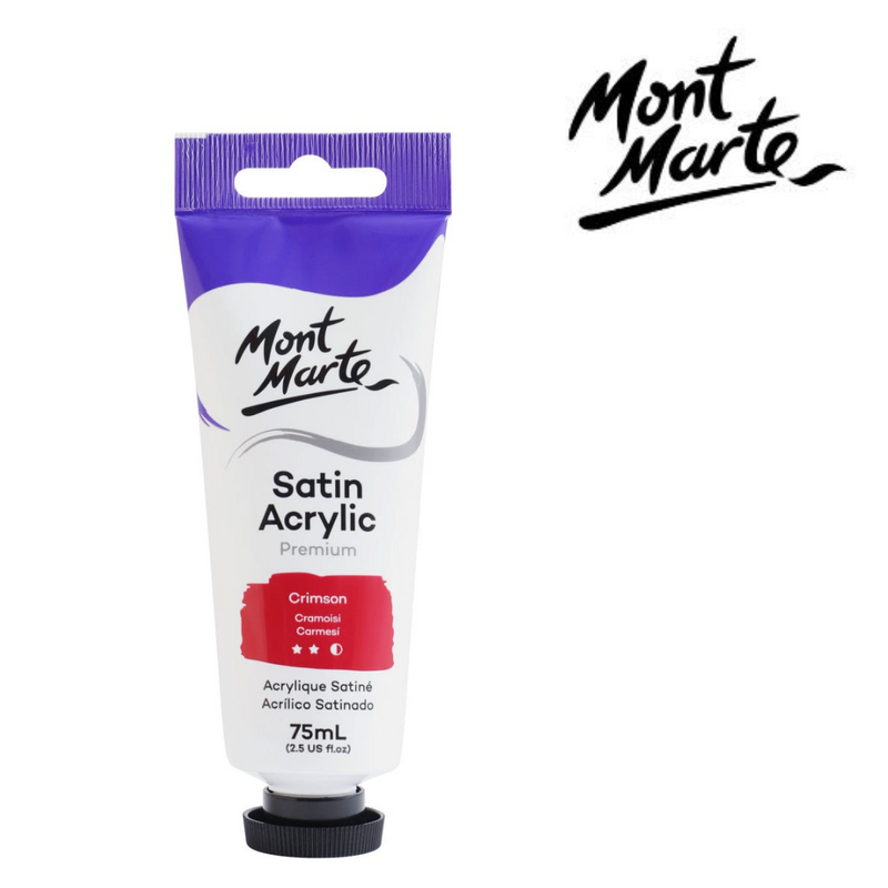 MM Satin Acrylic Paint 75ml Crimson – water-based satin finish red acrylic paint tube for canvas and crafts