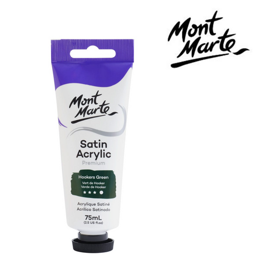 MM Satin Acrylic 75ml Hooker’s Green acrylic paint for landscapes, foliage, and colour mixing with a satin finish.