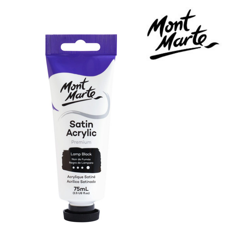 MM Satin Acrylic 75ml Lamp Black black acrylic paint tube with satin finish for canvas painting, shading, mixing and craft projects