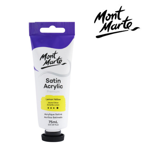 MM Satin Acrylic 75ml Lemon Yellow bright yellow acrylic paint with satin finish for canvas painting, colour mixing, layering and craft projects