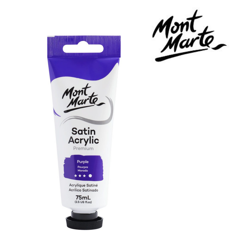 MM Satin Acrylic 75ml Purple – purple acrylic paint with a satin finish in a 75ml tube for canvas painting, crafts and mixed media.