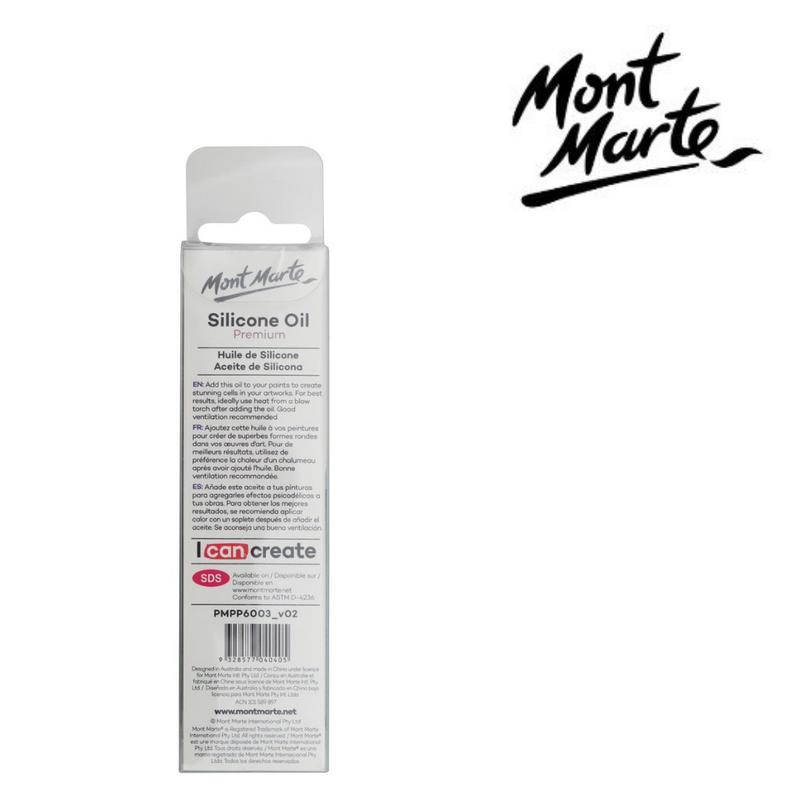 MM Silicone Oil 60ml additive for acrylic pouring and fluid art to help create cells and marbled paint effects.