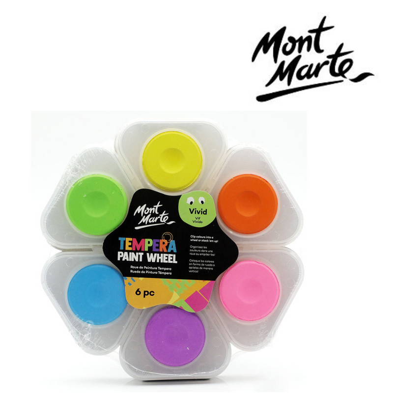 MM Tempera Paint Wheel 6pc Vivid set with six bright tempera paint colours in a wheel for easy colour mixing and kids’ crafts.
