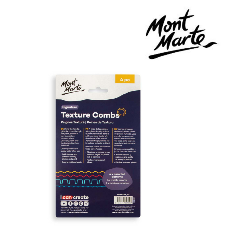 MM Texture Combs 4pc set for creating patterns and textured effects in paint, paste or clay