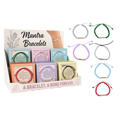 Delicate metal bangle bracelet inscribed with an inspiring quote for mothers