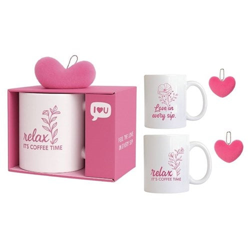 Ceramic coffee cup for Mum paired with a small red plush heart