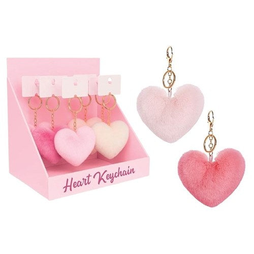 Fluffy faux fur heart shaped keychain with a Mum charm