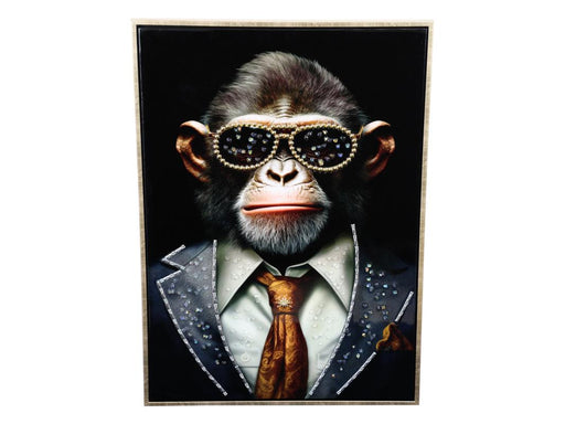 Framed art print of monkey in tuxedo