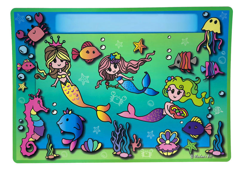 Mermaid themed kids placemat with wipe-clean finish