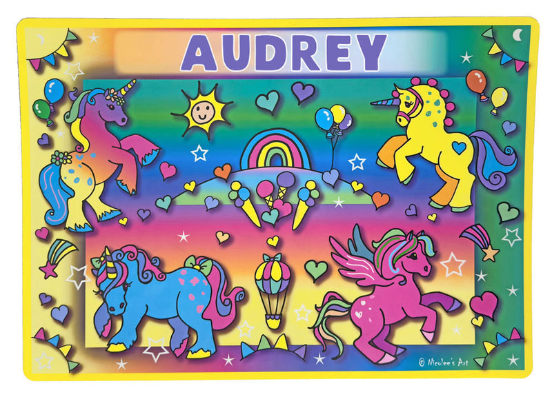 “Audrey” name placemat with easy-wipe surface