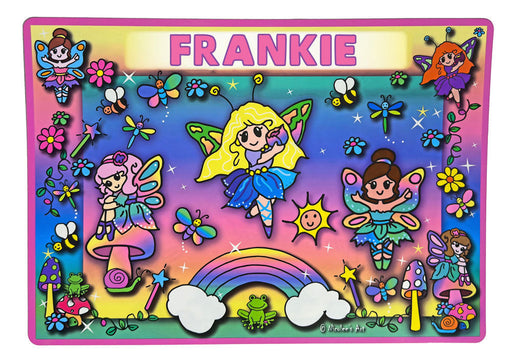 “Frankie” kids name placemat, colorful and easy to wipe