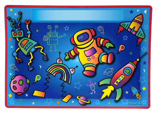 Non slip kids placemat with rockets, planets, and stars