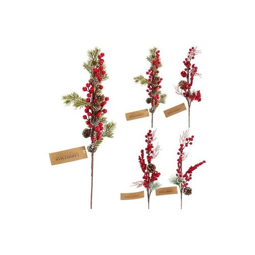 55cm Christmas berry branch with holly assorted