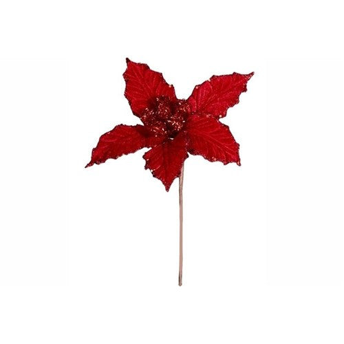 22cm red velvet Christmas flower with glitter