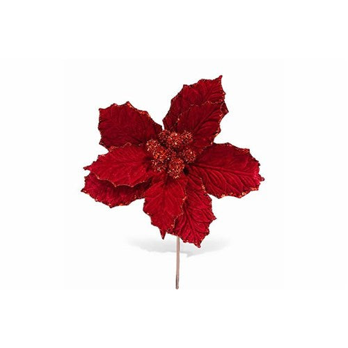 34cm red velvet Christmas flower with glitter