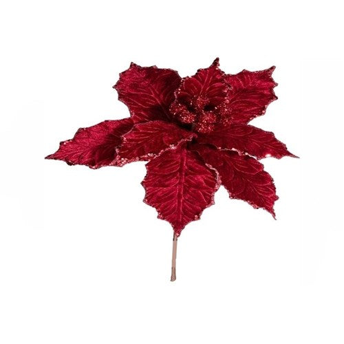 34cm burgundy velvet Christmas flower with glitter
