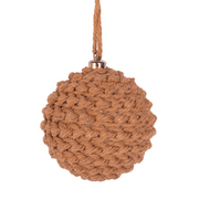 Macrame rope-wrapped bauble ornament, 8cm, in natural cream tones for Christmas décor.