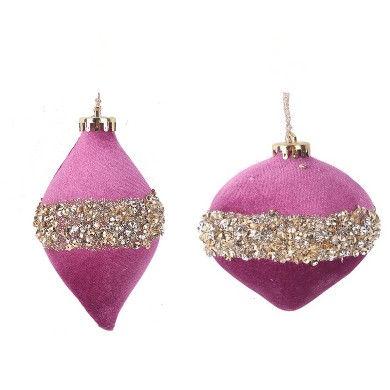 Magenta Velour Finials 11x12x12cm, 15x9x9cm 2 Asstd