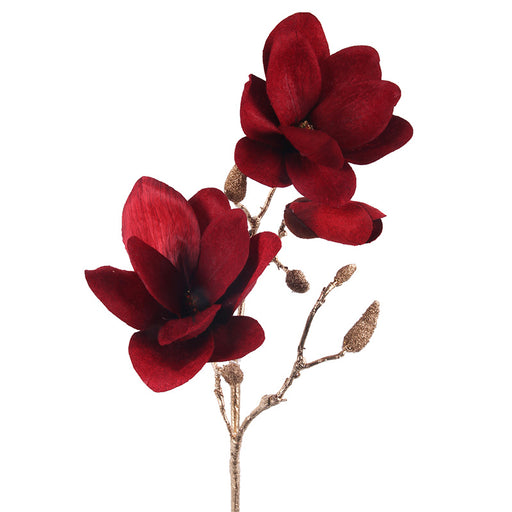 Ronis Magnolia 2 Head 2 Stem 64cm Red and Gold