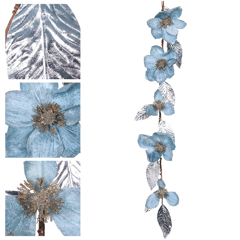Ronis Magnolia Garland with Platinum Leaves 115cm Pale Blue