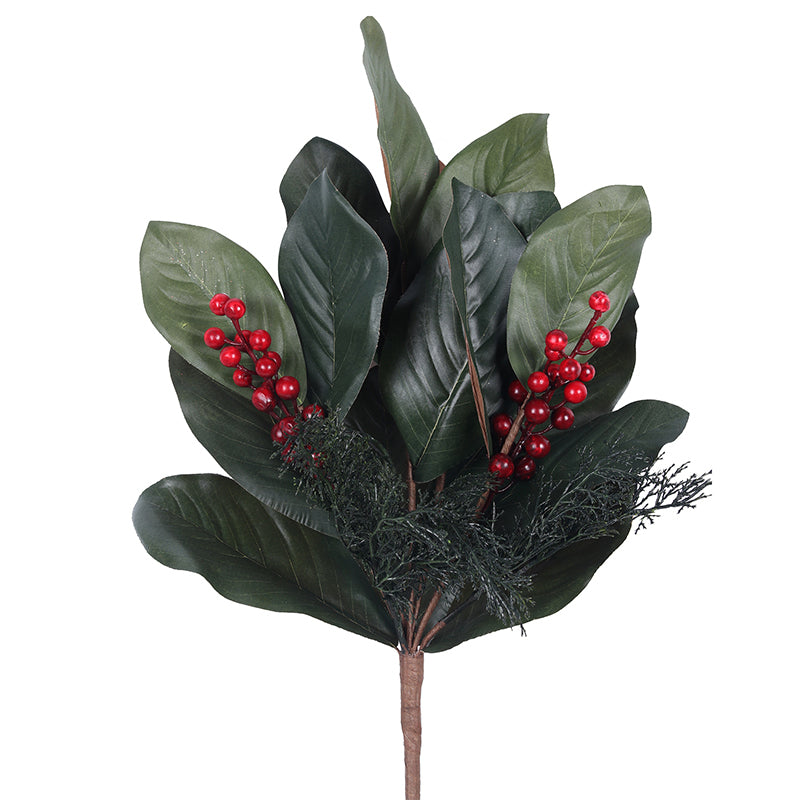 Ronis Magnolia Leaves Bunch with Red Berries 48cm