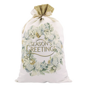 Christmas Santa sack with magnolia wreath print, 50x80cm with drawstring closure