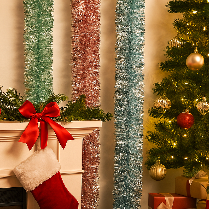 Making Spirits Bright Tinsel 200cm Assorted – Sparkling festive Christmas decoration in assorted colors
