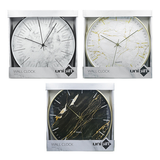 Ronis Marble Clock 30cm Assorted