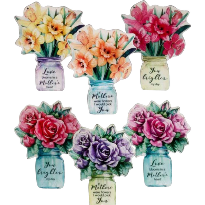 Ronis Mason Jar Flower Bouquet Wooden Table Deco Signs Assorted