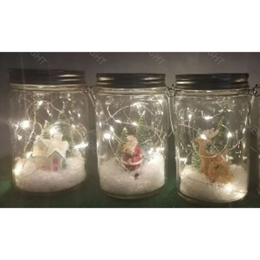 Ronis Mason Jar With Snow Lights Assorted