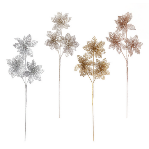 Ronis Matte Metallic Poinsettia Stem 50cm Assorted