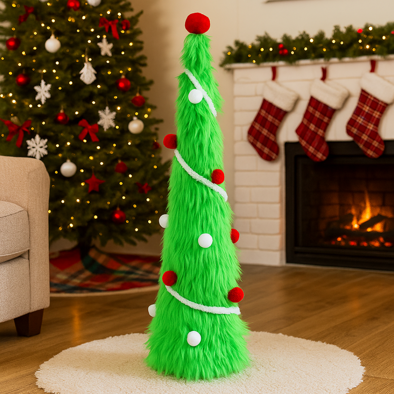 Mean Green Cone Tree 54cm – Tall Grinch-style Christmas decoration in bright green, perfect for holiday displays