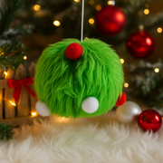 Mean Green Fur Bauble 10cm – Fluffy green Grinch-style Christmas ornament for festive tree decorating