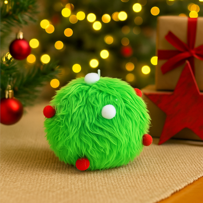 Mean Green Fur Bauble 15cm – Fluffy bright green Grinch-style Christmas ornament for tree decorating
