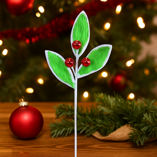 Mean Green Furry Leaf Pick – Fluffy green faux fur Christmas stem for Grinch-inspired trees, wreaths, and festive styling