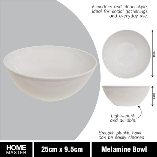 Ronis Melamine Bowl Round 25cmD x 9cm White