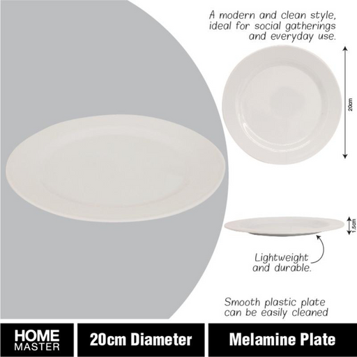 Ronis Melamine Plate Round 20cmD x 1.5cm White