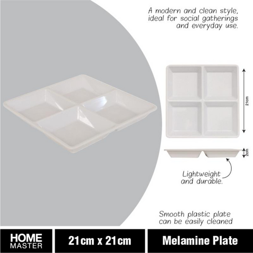 Ronis Melamine Platter Tray with 4 Section Divider Square 21x2.5cm White