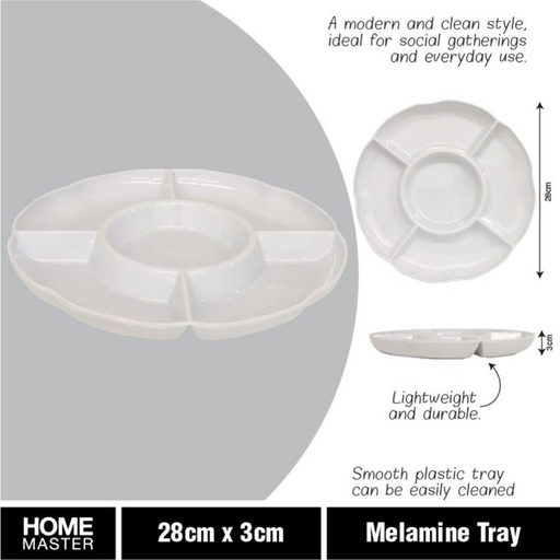 Ronis Melamine Platter Tray with 5 Section Divider Round 28cmD x 3cm White