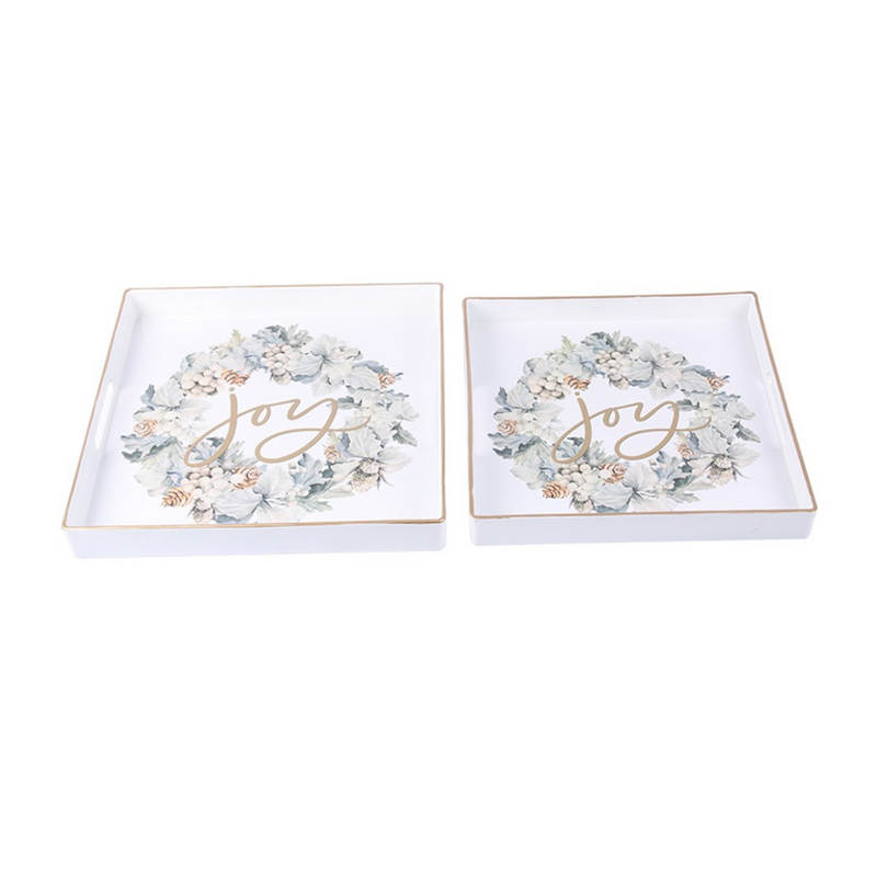 Ronis Melamine Tray With Joy Design Set of 2 White