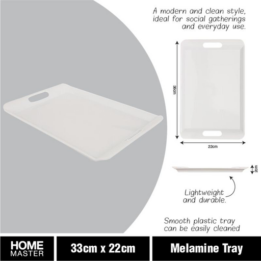 Ronis Melamine Tray with Built in Handles Rectangular 33x22x2cm White