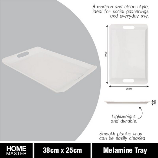 Ronis Melamine Tray with Built in Handles Rectangular 38x25x2cm White