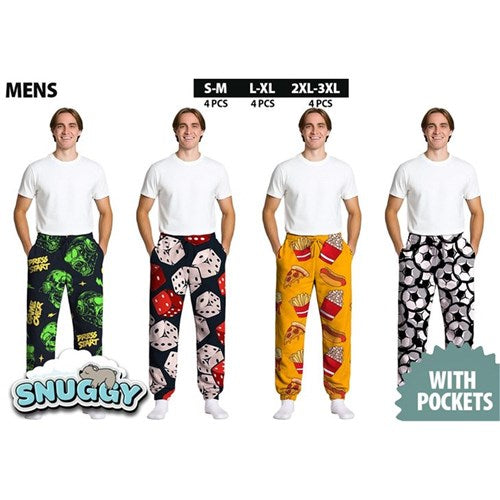 Men’s Snuggy Sherpa pants in assorted Style 1 designs, featuring ultra-soft fleece for warm, cosy comfort during colder days and nights.