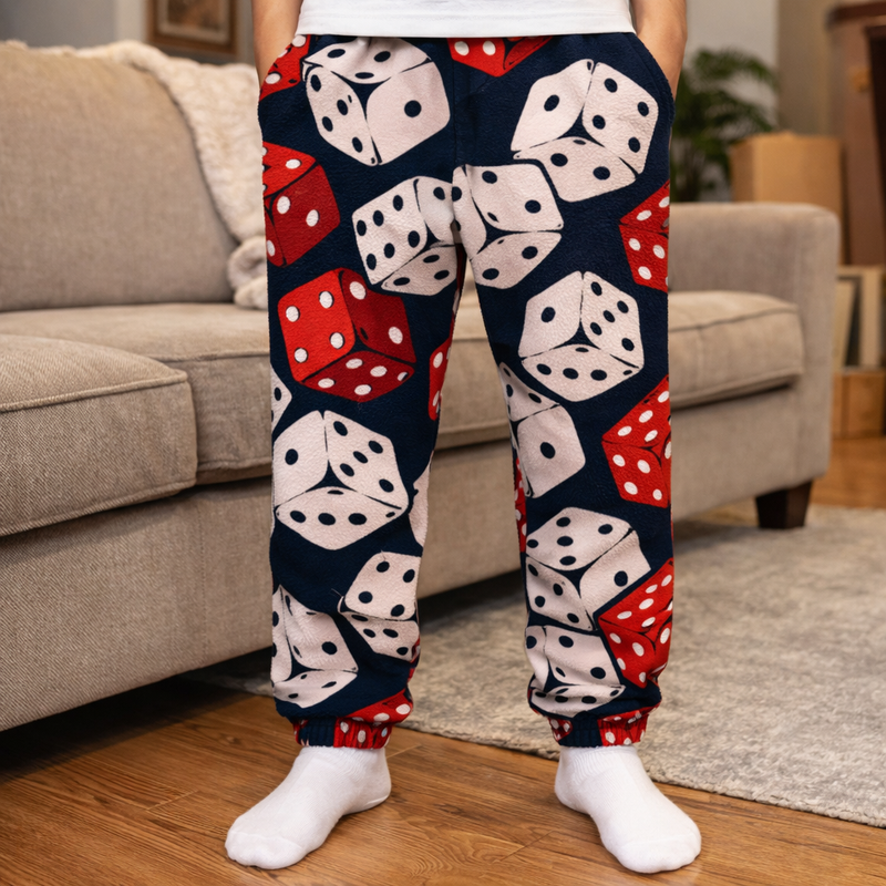 Men’s Snuggy Sherpa pants in assorted Style 1 designs, featuring ultra-soft fleece for warm, cosy comfort during colder days and nights.