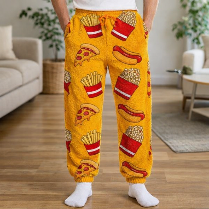 Men’s Snuggy Sherpa pants in assorted Style 1 designs, featuring ultra-soft fleece for warm, cosy comfort during colder days and nights.