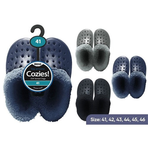 Men’s sherpa lined clogs in assorted colours cosy slip-on winter footwear