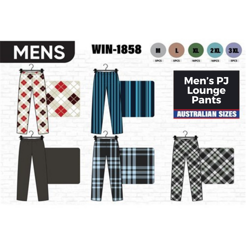 Men’s PJ lounge pants in assorted Series 2 designs, available in sizes M to 3XL, offering soft, relaxed comfort for sleep and everyday lounging.