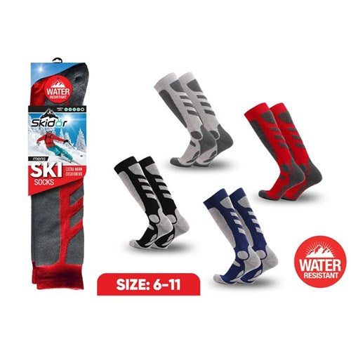 Mens premium ski socks in assorted designs for warm and comfortable winter outdoor wear.
