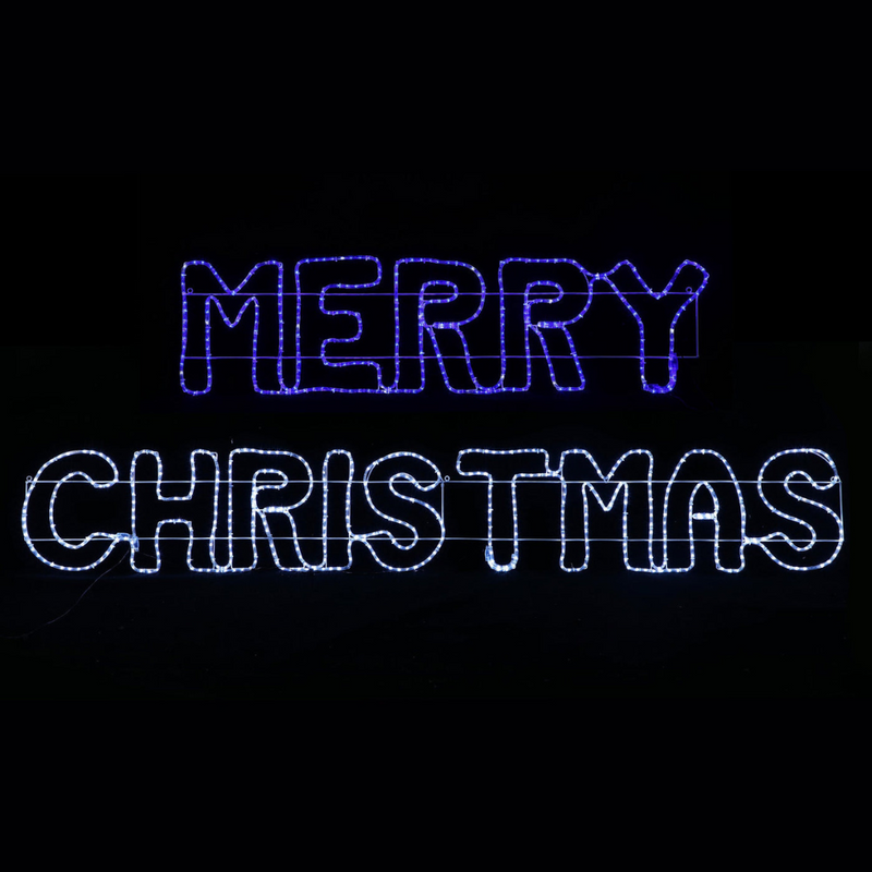 Merry Christmas Sign Blue White 2.73m – large illuminated LED festive sign for outdoor holiday displays